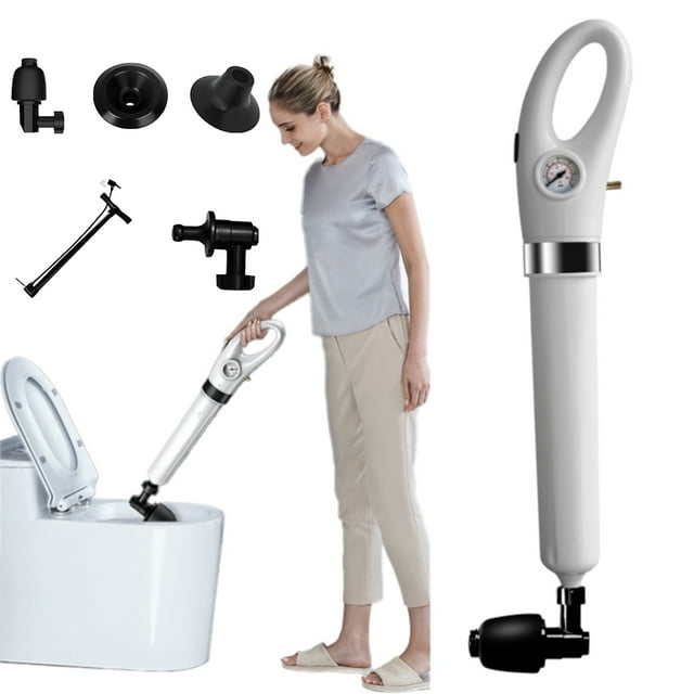 Cqxid Air Tools Pneumatic Floor Drain Unclogging Tool Official Pneumatic Toilet Plunger Pneumatic Drain Unclogger With Visual Barometer Toilet Plunger For Bathroom Floor Kitchen Clogged