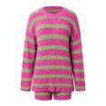 thumbnail image 4 of Two Piece Sets For Women Summer Women's Striped Sweater Set Cozy Oversized Matching Loungewear Top and Shorts Two Piece Outfit, 4 of 9