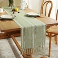thumbnail image 6 of Coloody Farmhouse Table Runner Handmade Tassel Rustic Linen Table Runners, 13 x 108 inch (Green), 6 of 7