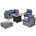 thumbnail image 2 of Ovios 6 Pieces Patio Fire Pit Set All Weather Wicker Outdoor Conversation Set with Coffee Table,Denim Blue, 2 of 7