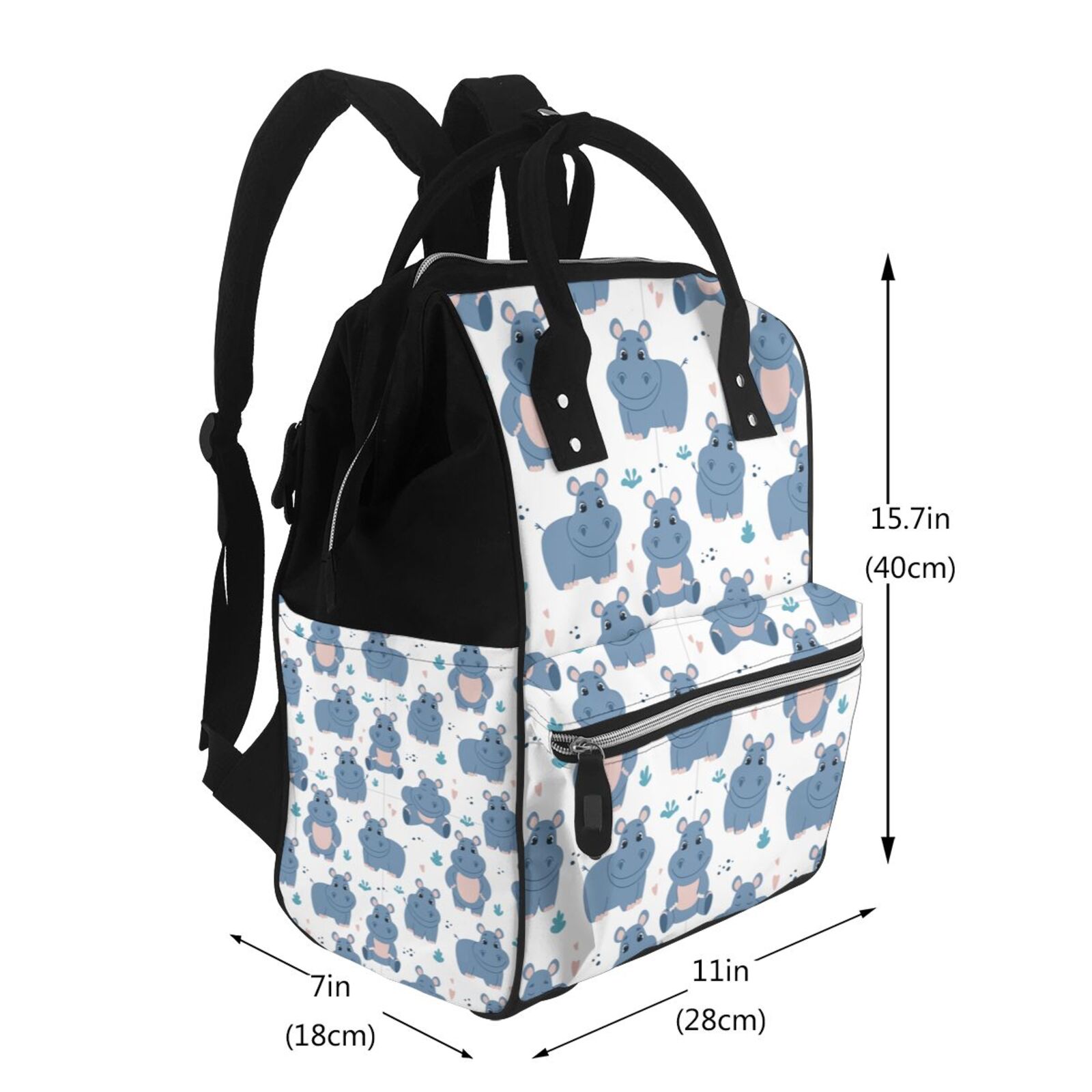 Ratiio Cute Hippos Mummy Backpack - Waterproof Twill Canvas, Large Capacity Diaper Bag with Multiple Pockets and Adjustable Straps