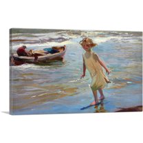 ARTCANVAS Girl on The Beach 1910 Canvas Art Print by Joaquin Sorolla y Bastida - Size: 40" x 26" (1.50" Deep)