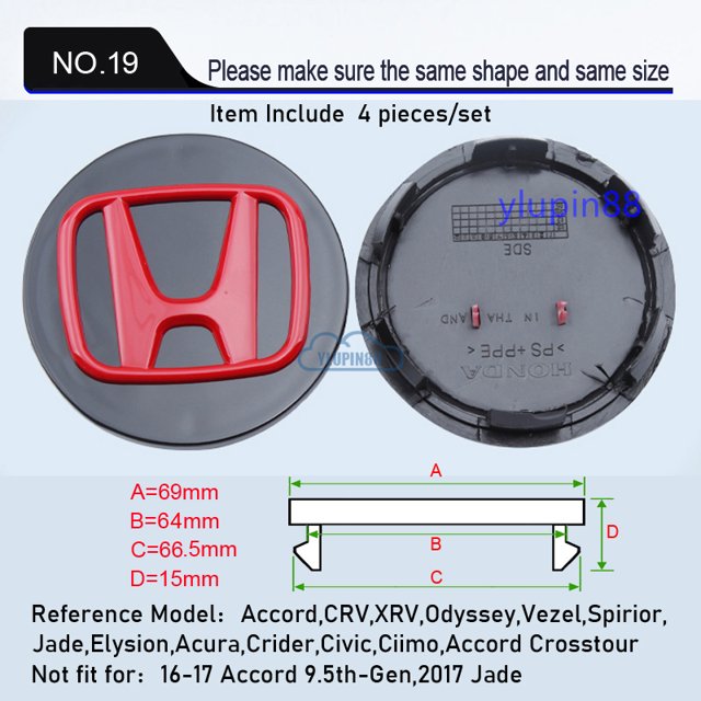 Cubierta De La Tapa Del Centro Rueda Coche Emblema Insignia Llanta Cubo Accesorios Para Honda Fit Jazz City Jade CRV XRV Accord Odyssey Vezel Elysion Acura Civic Crosstour