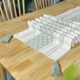 thumbnail image 1 of Nvzi Nappe en Coton Lin avec Pompons Fait Main Serviette de Lit Couverture de table à Thé (Vert, 230 * 35cm), 1 of 5