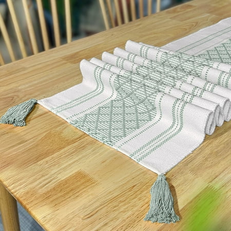 

Namzi-b cotton linen table flag tablecloth handmade tassel bed end towel tea table cabinet cover towel tea towel table flag (green 160 * 35cm)