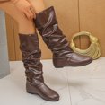 thumbnail image 5 of Goodw7 Women Soft Leather Knee High Boots, Pull On Ruched Flat Heel Bootie, Retro Casual Winter Shoes for Urban Walk Commute Dating Errands, 5 of 9