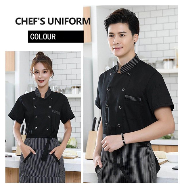 tredstone Unisex Chef Coat Jacket Catering Kitchen Short Sleeve Chef Wear 2XL Black