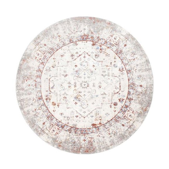 Pasargad Home Efes 6' round Power-Loomed Light Blue/Light Grey Rug, For Indoor Space and all Age of Group