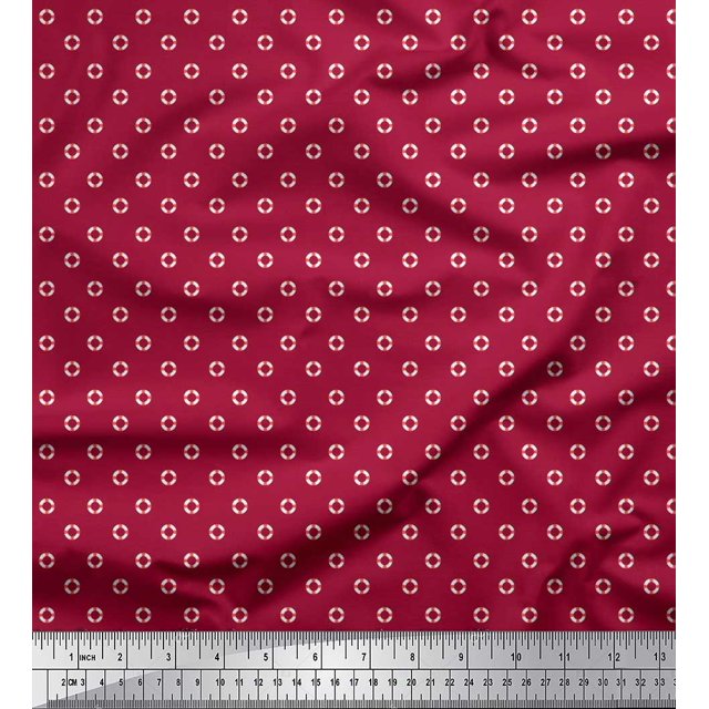 Soimoi Polyester Crepe Fabric Swimming Ring Small Print Fabric by The Yard 52 Inch Wide
