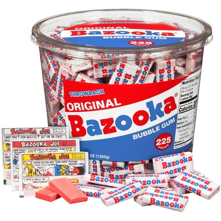 Bazooka Bubble Gum Individually Wrapped, Original Flavor, Gluten-Free, Bulk, 225 Pieces