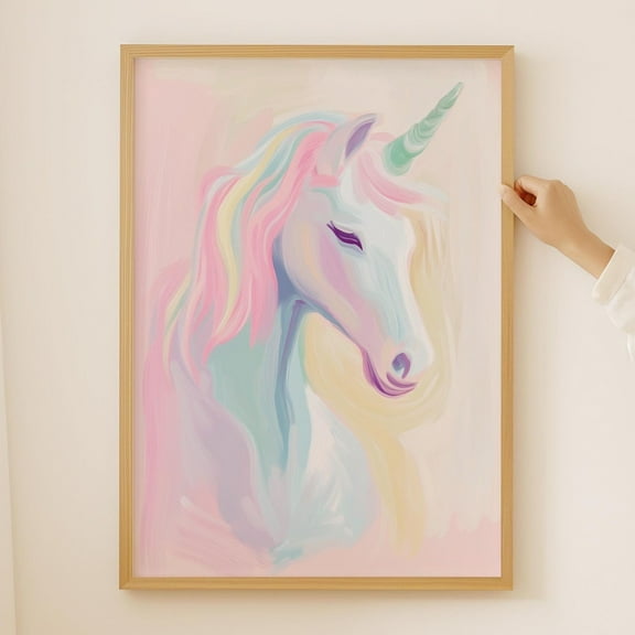 Unicorn Wall Decor, Pastel Unicorn Painting, Magical Girl'S Room, Pink Playroom Print, Girly Fantasy Wall Art, Girl Gift Wall Art, Modern Wall Decor, 8x12 UNFRAMED