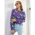 thumbnail image 6 of Women'S Casual Butterfly Print Knitted Pullover Sweaters Long Sleeve Crew Neck Jumper Tops Purple L, 6 of 10