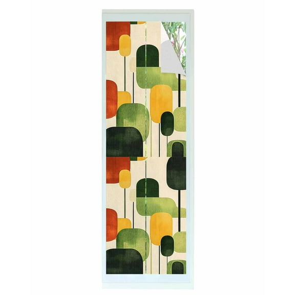 Window Privacy Film Green Abstract Stained Glass Window Film Decorative Sun Block Window Cover Geometric Simple Lines Vintage Art Window Clings Static Adhesive Sticker for Bathroom 17.7"x78.7"