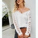 thumbnail image 3 of Suéter con cuello en V y hombros descubiertos para mujer, suéter de encaje de Color puro de manga larga para invierno, 3 of 7