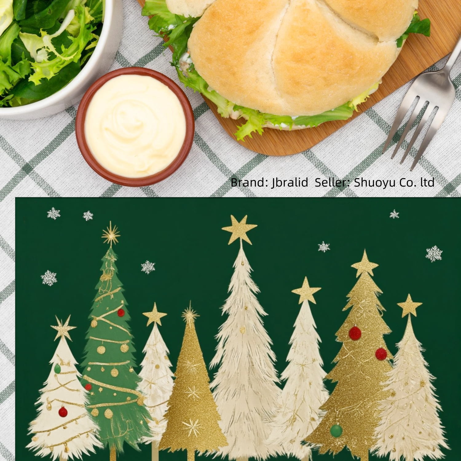 Jbralid Christmas Tree Pattern Linen Placemat Set of 6 for Home Kitchen Table Decor 12x18 inch
