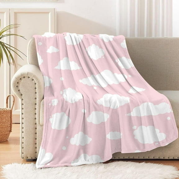 Cloud Blanket, Pink and White Throw Blanket, Cloud Gift Lightweight Super Soft, Small 50" x 40" for Kid