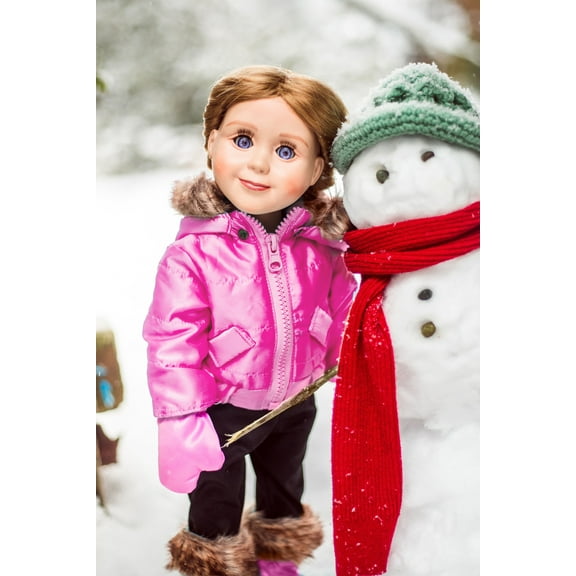 The Queen's Treasures 18 inch Doll Clothes, Complete Ski Wear Outfit, 6 Piece Zippered Pink Jacket, Pants, Gloves, and Boots too, Compatible for use with American Girl Dolls. Doll NOT Included
