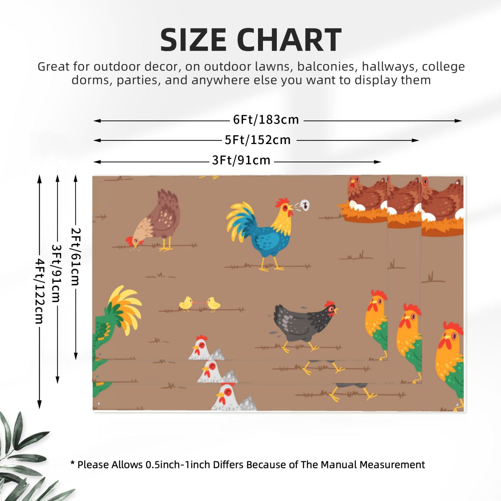 Chicken Cartoon Chick Hen Music Four Hole Decorated Banner Flag for Garden Yard Home Decoration Indoor Outdoor 4x6 Ft