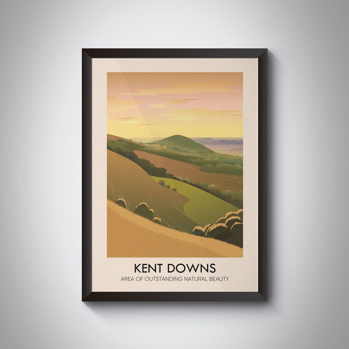 Kent Downs Aonb Travel Poster Summerhouse Hill North Downs Way Surrey Hills Greensand Ridge Vintage Print British Countryside