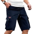 thumbnail image 3 of lcziwo Workout Shorts Men Classic Fit Outdoor Elastic Waist Beach Shorts with Pockets Camping Travel Casual Drawstring Work Shorts Navy M, 3 of 5