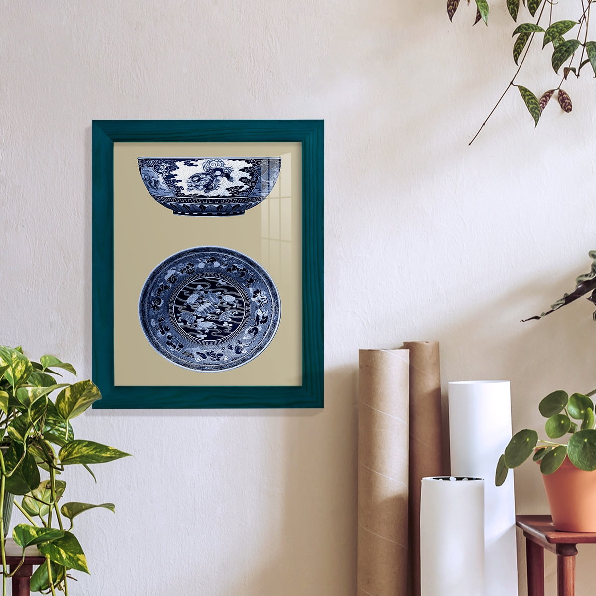 Porcelain in Blue and White I -Framed Print w/glass-Ocean Blue