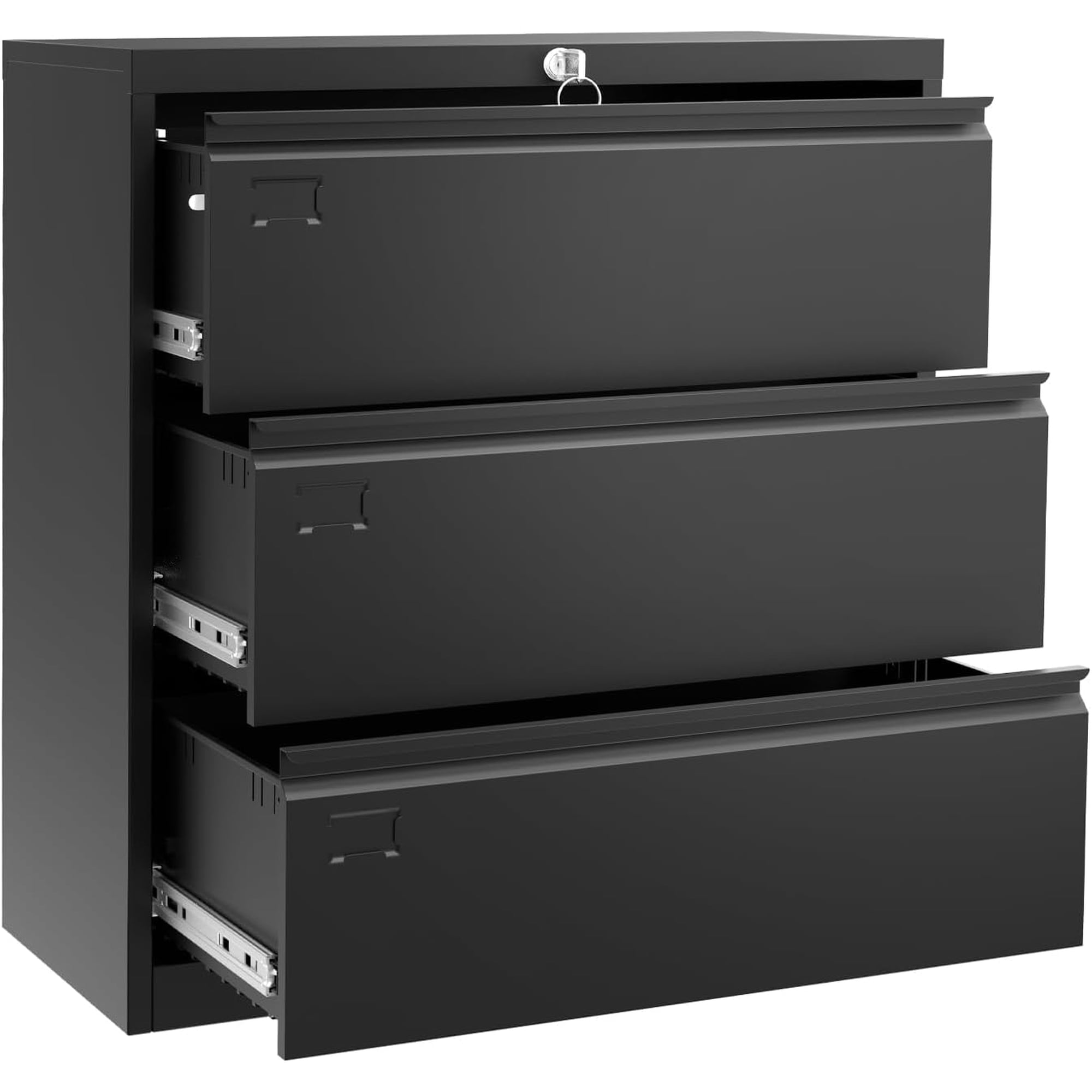 3-Drawer Lateral File Cabinet with Lock Heavy Duty Metal Filing Cabinet for Letter/Legal/A4 Documents Space-Saving Office Storage Organizer for Home Office Easy Assembly Black
