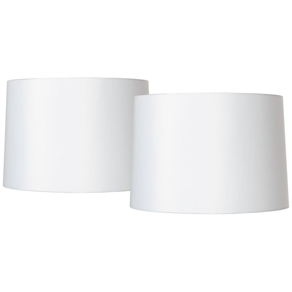 Springcrest Set of 2 Drum Lamp Shades White Medium 15" Top x 16" Bottom x 11" High Spider with Replacement Harp and Finial Fitting