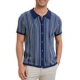 thumbnail image 1 of Polo de punto a rayas INSPIRE CHIC para hombres, camisetas de polo de manga corta con botones, jacquard, talla L, azul oscuro, 1 of 6