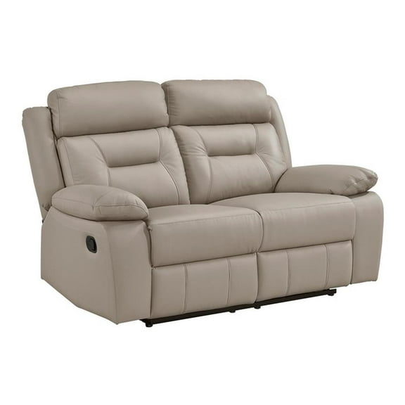 Pemberly Row Modern Leather Double Reclining Love Seat in Latte
