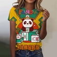 thumbnail image 2 of UANWENN T-Shirt Classique à Manches Courtes pour Femmes, Tendance Panda Mahjong, Col Rond, Manches Longues, Confort, Été, 2 of 4