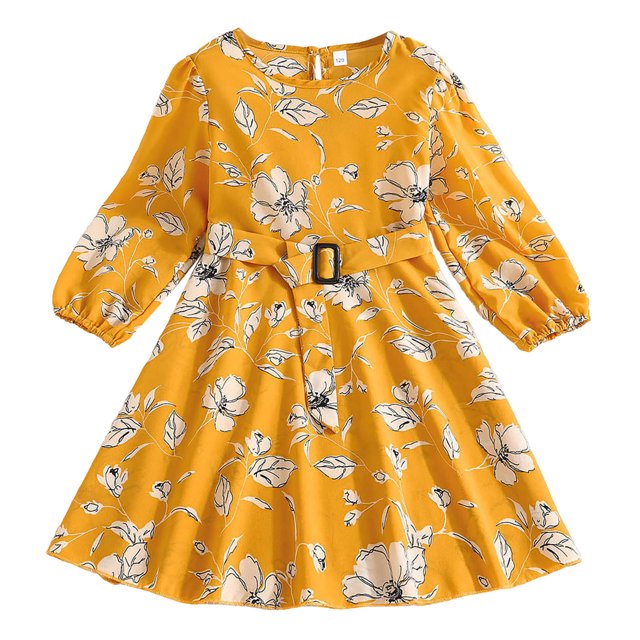 Cathalem Robe de Printemps à une Épaule pour Filles Robe de Printemps Mignonne en Maille Contrastée à Volants pour Filles, Jaune 130