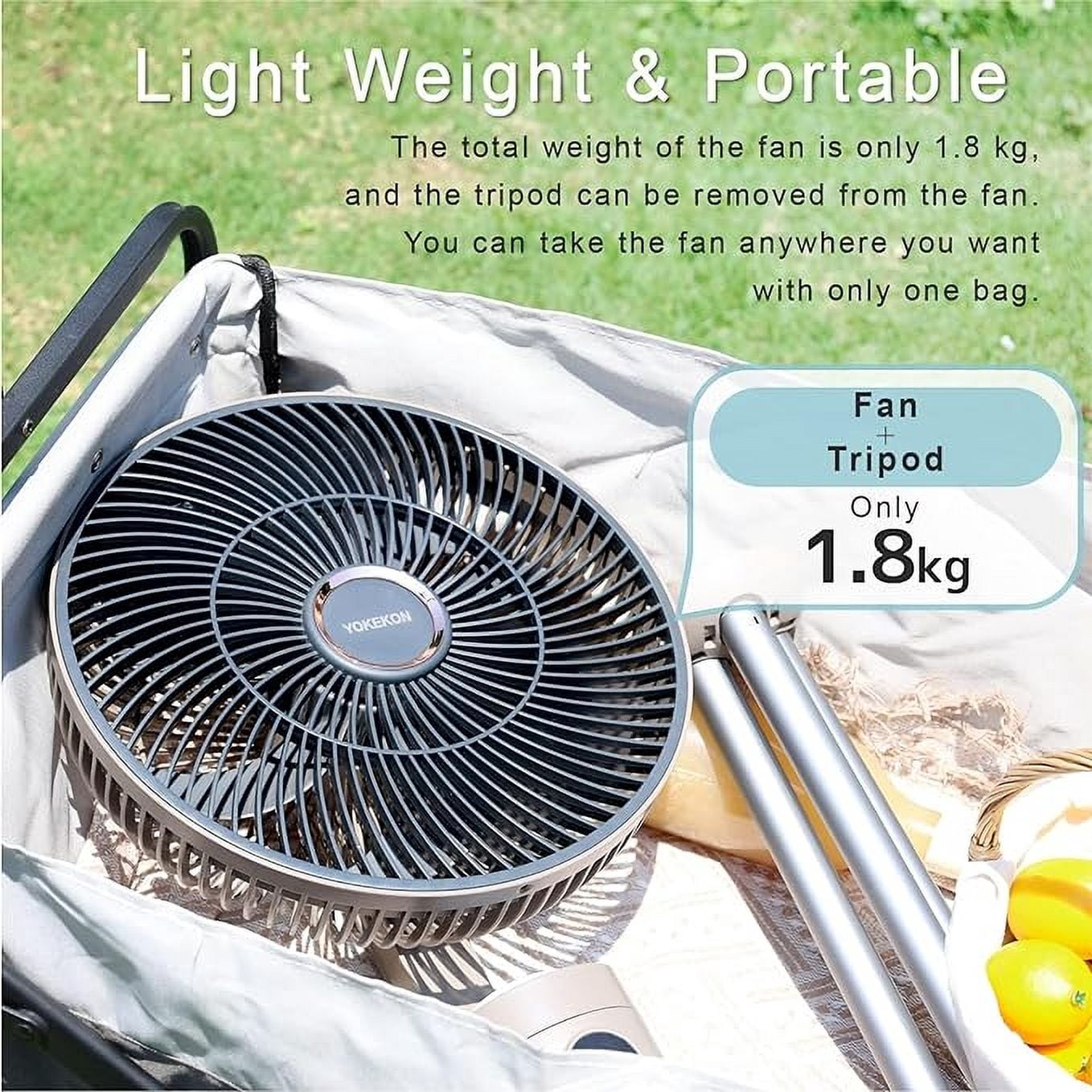 YOKEKON Oscillating Standing Fan, Outdoor Fan for Patios, Floor Fan with Rechargeable Battery for Room/Patio/Camping/Travel