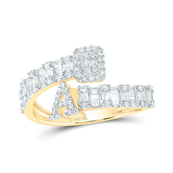 10kt Yellow Gold 1/2 Cttw Natural Diamond Fashion Initial "A" Ladies Cuff Wedding Engagement Anniversary Ring, Women Size: 5-9