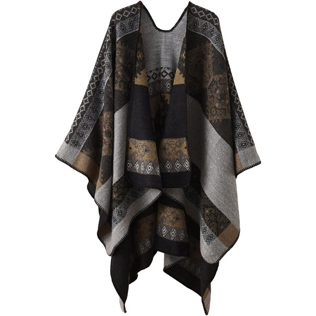 LinYooLi Women Shawl Wraps Warm Plaid Poncho Blanket Open Front Sweater Cardigan Cape Fall Winter Fleece Scarf Coat