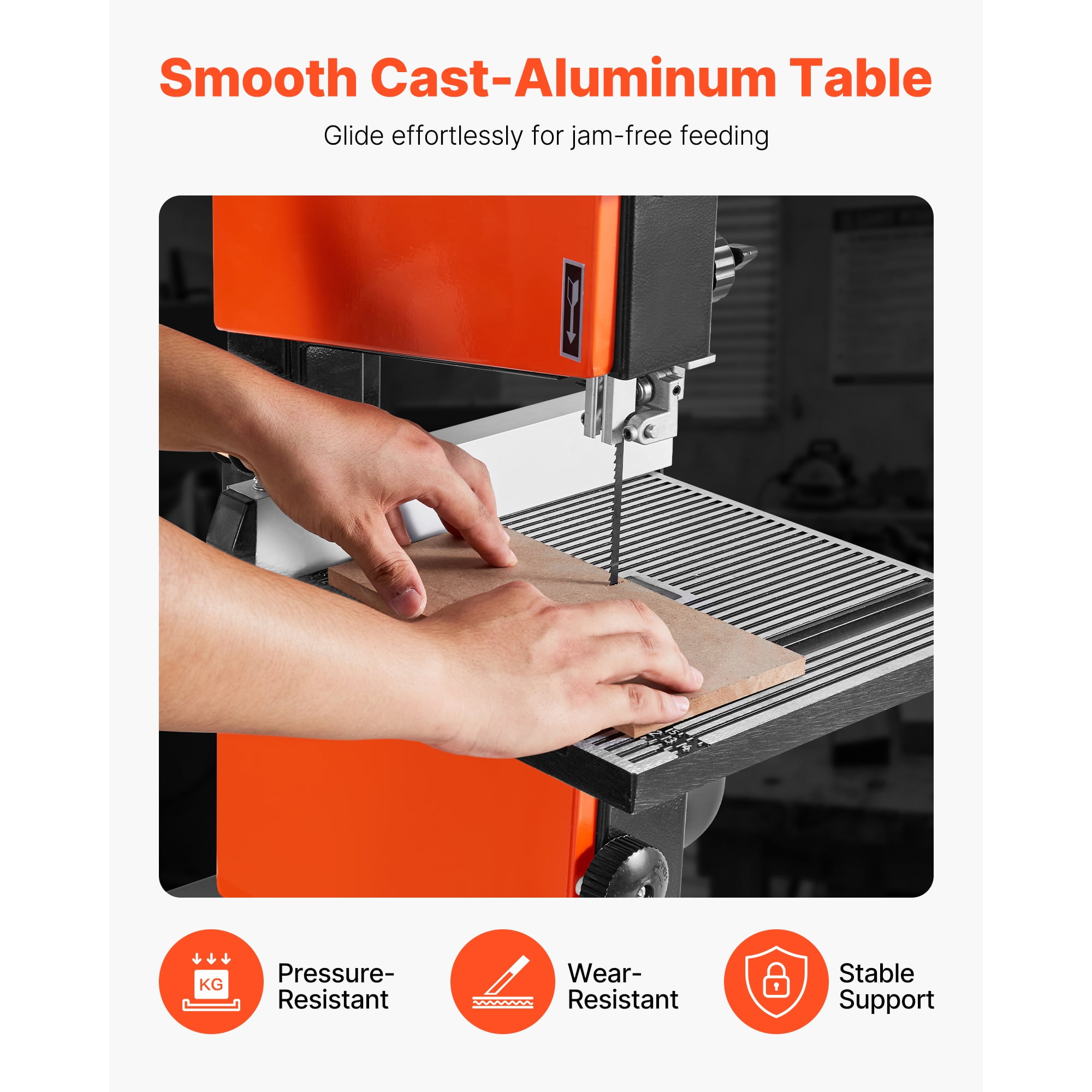 KFFKFF 9-Inch Band Saw for Woodworking, Benchtop Design with 1/2 HP Motor, 3.5-Inch Maximum Cutting Height, 11.8 x 11.8 in Durable Cast Aluminum Table, Adjustable 0-45° Tilt, Includes Miter Gauge