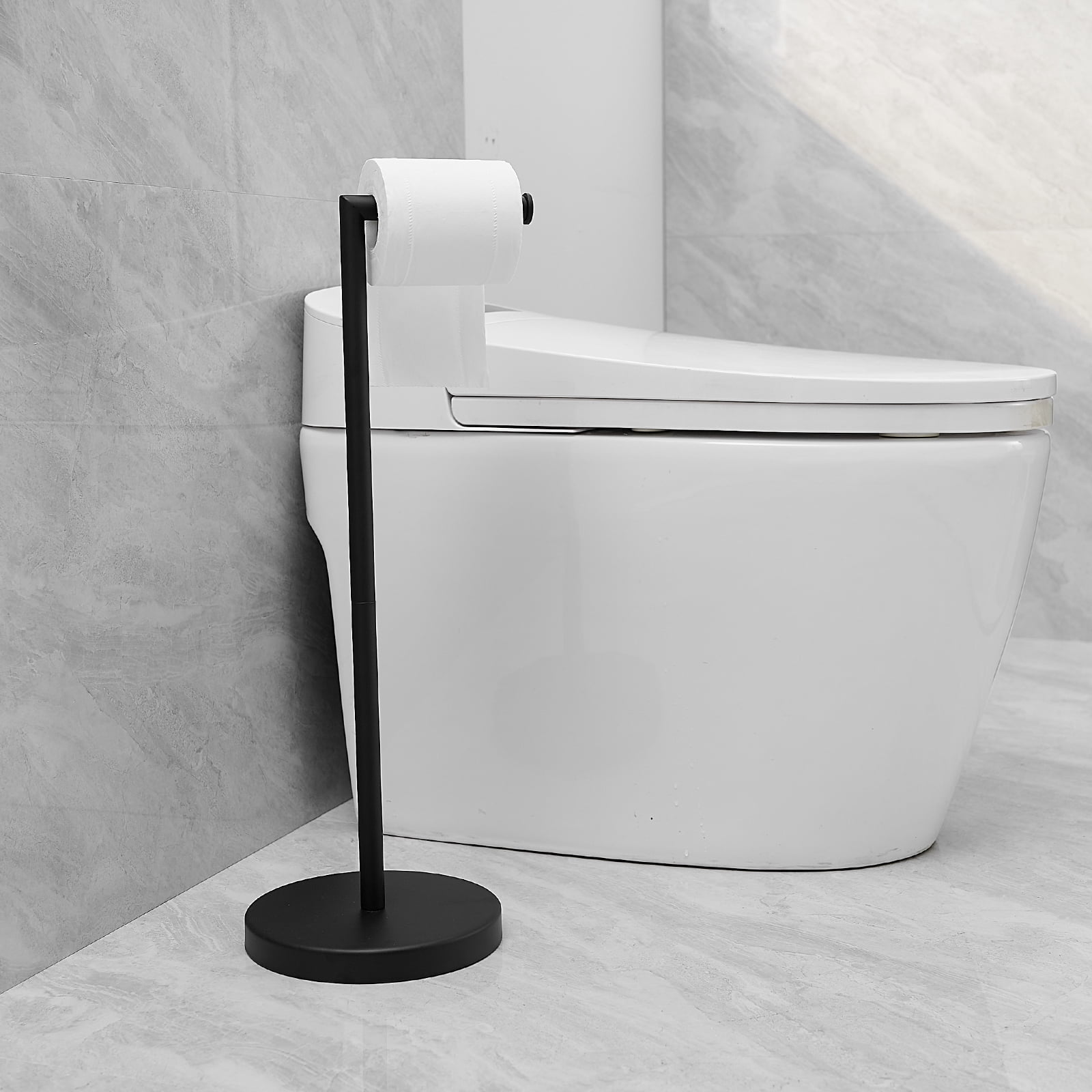 Freestanding Stainless Steel Toilet Paper Holder in Matte Black
