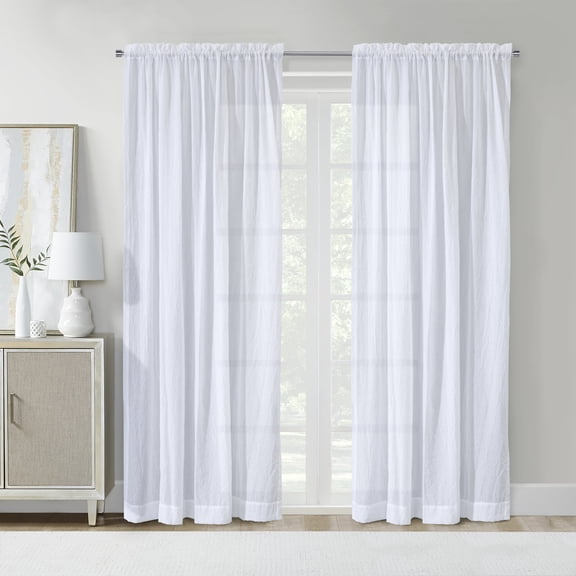 Habitat 85% Polyester 15% Cotton Crushed Sheer Crinkle Textured Solid Rod Pocket Curtain Panel 52" x 84" White
