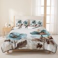 thumbnail image 3 of Queen Quilt Set 90''x96'', Vintage Flowers Lightweight Summer Bedspread Coverlet Set with 2 Pillow Shams, Teal Blue Floral Nature Butterfly Breathable All Season Quilt Bedding for Bedroom/Guest Room, 3 of 9