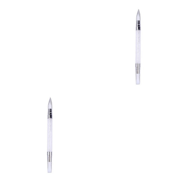 Vogacara Bolígrafo de silicona para escultura artística de uñas, cabezales dobles, mango acrílico de diamantes de imitación para tallado en Type1 NO1
