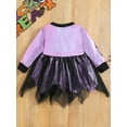 thumbnail image 3 of Franhais Toddler Girls Halloween Patchwork Dress Long Sleeve Skeleton Print Irregular Tulle Hem Dress, 3 of 9