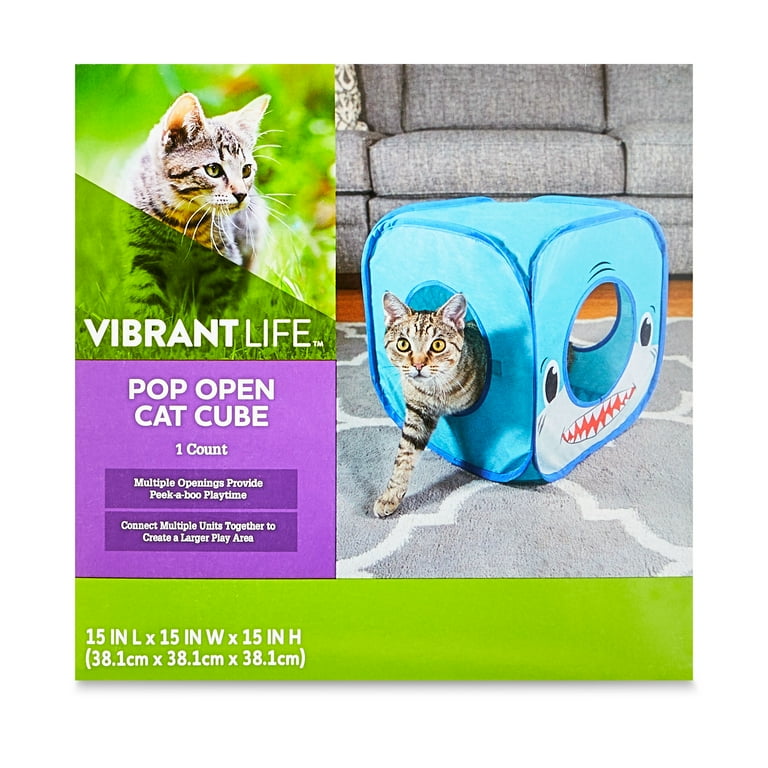 Vibrant Life Pop Open Shark Collapsible Cat House, Blue, 15