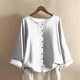 thumbnail image 2 of Holzkary Women's Plus Size Top Crew Neck Shirt Long Sleeve Button Down Tee Basic Ladies Loose Fit T Shirt Women Fashion Casual Button Long Sleeve Printed Tops Shirts Blouses Tops White S, 2 of 4
