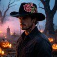 thumbnail image 4 of EOYWHK Men Western Rose Embroidered Cowboy Hat Wide Brim Felt Cowgirl Hat with Adjustable Chin Strap for Western Party Costume, 4 of 5