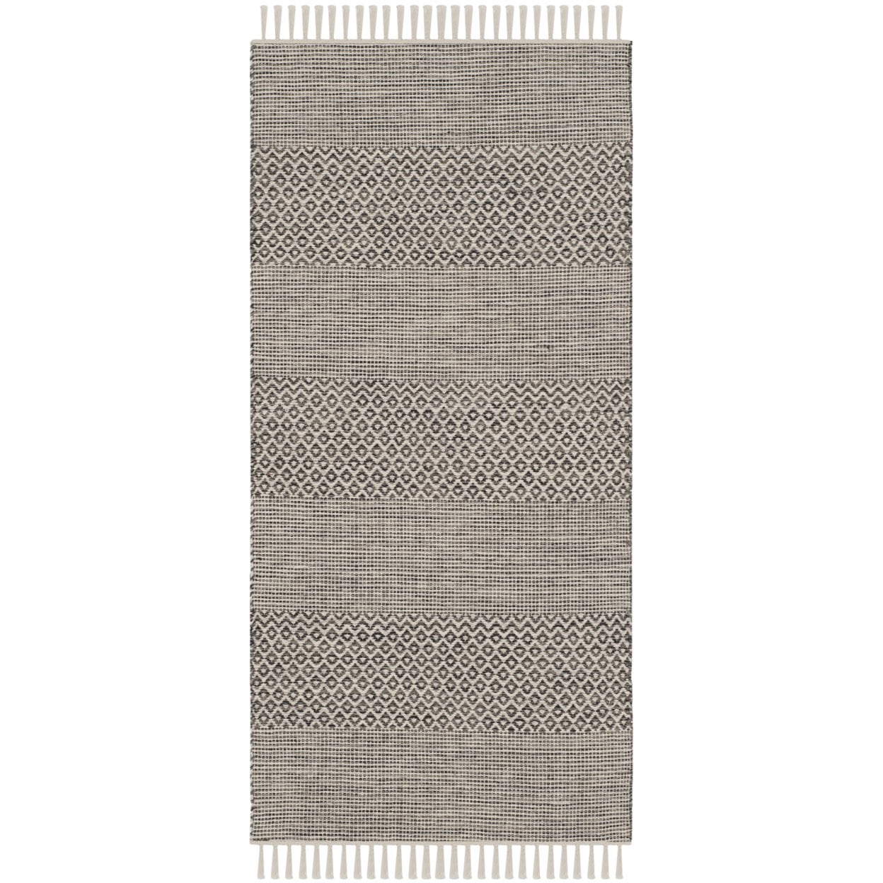 SAFAVIEH Montauk Karlene Geometric Striped Cotton Runner Rug, Ivory/Anthracite, 2'3" x 20'