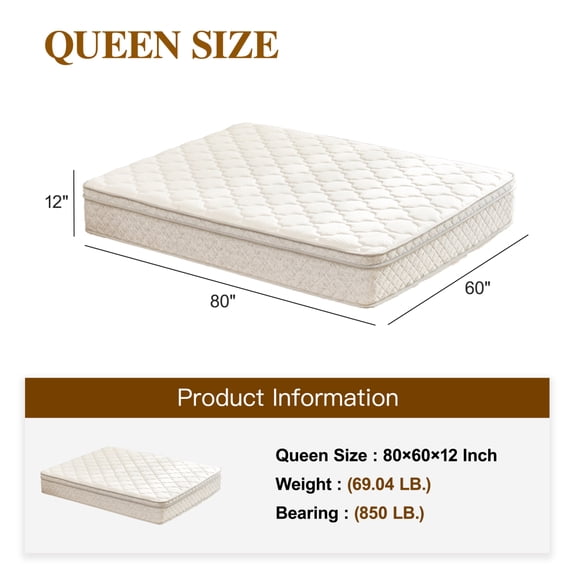 12 Inch Queen Hybrid Mattress in a Box, Gel Memory Foam & Pocket Coils, Medium Firm, CertiPUR-US   OEKO-TEX Certified, 60 x 80 Inches