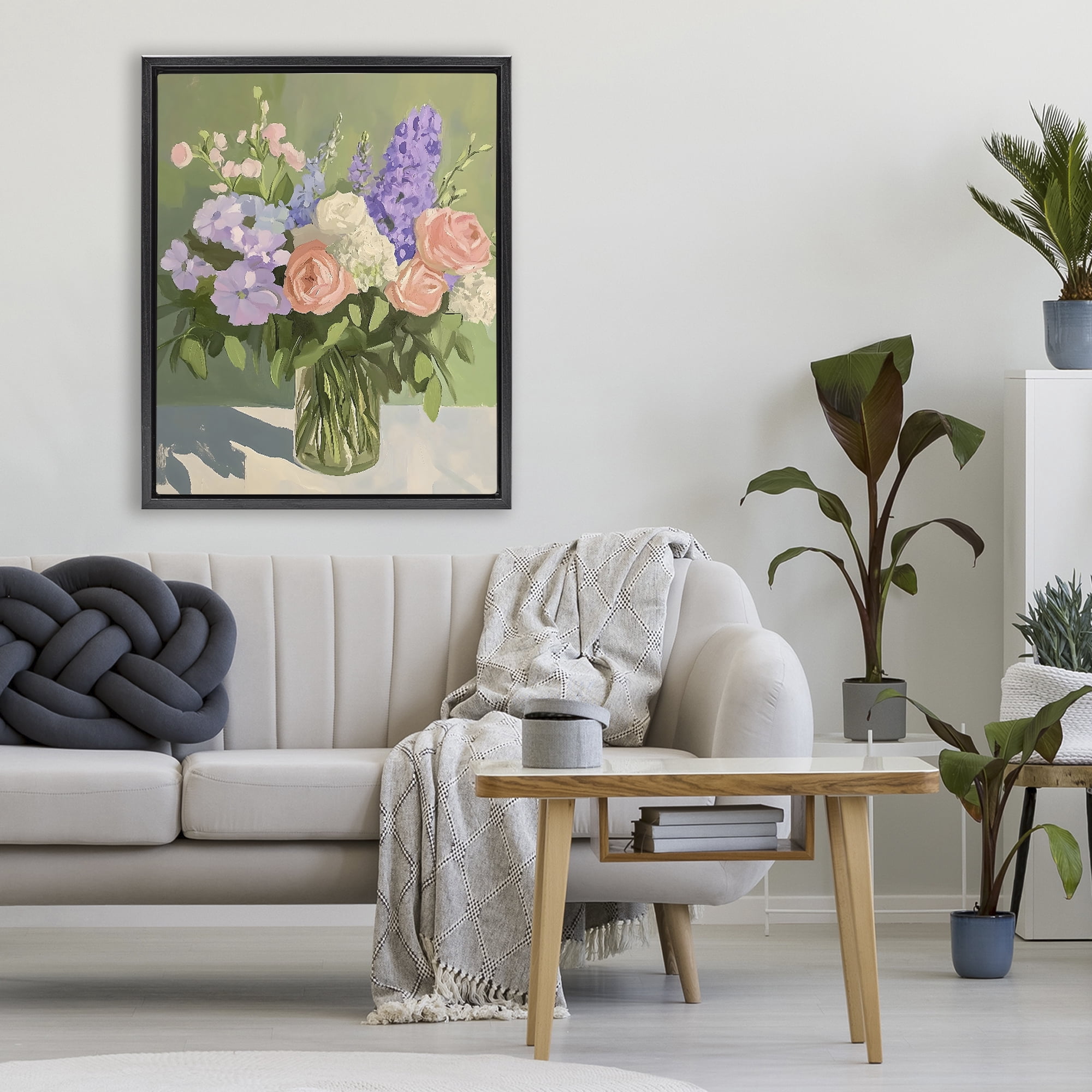 Stupell Industries Mixed Roses & Lilacs Bouquet Black Framed Floater Canvas Wall Art, design by The Prints Vibe
