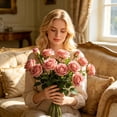 thumbnail image 2 of Artificial Rose Flowers for Decoration,20.47 Inch Long Stems Fake Flowers for Home Table Party Garden Shop Office Weding Pink, 2 of 6