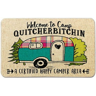 Personalized Happy Campers RV Doormat - Custom Family Name Camping Door Mat  Accessories for Inside Outside Campsite Decorations Travel Trailers Funny