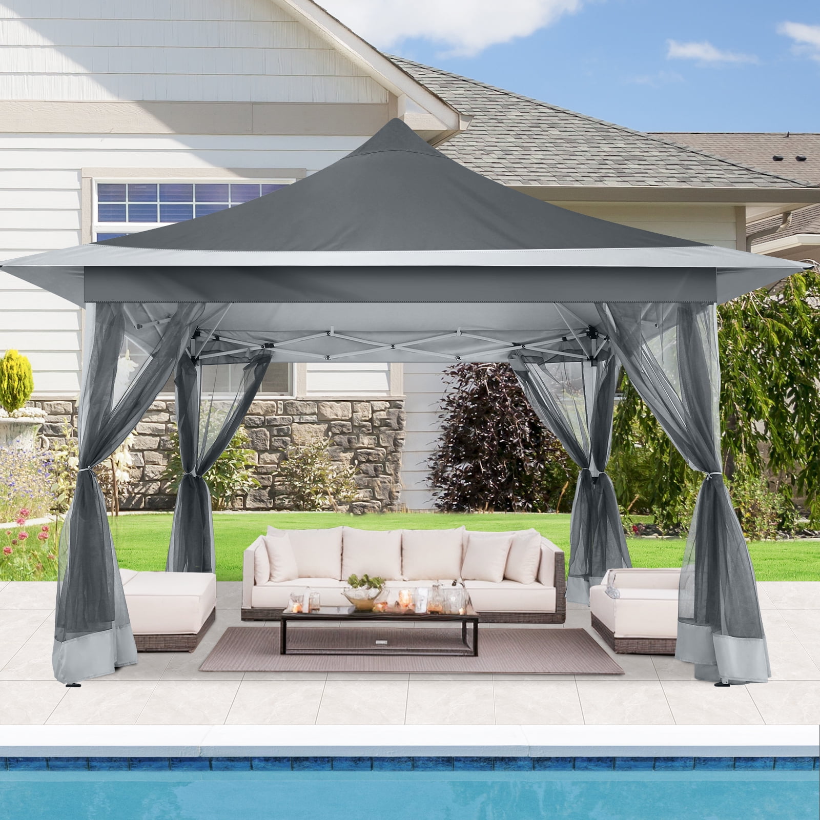 COBIZI 12'x12' Gazebo Tent Outdoor Pop up Gazebo Canopy Shelter with Mosquito Netting, Dark Gray