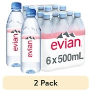 (2 pack) evian Natural Spring Water, 16.9 fl oz, 6 Pack Bottles